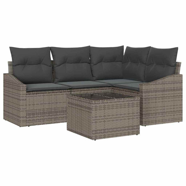 Havesofa Sæt med pude med opbevaring 5 pcs Lysegrå polyrattan