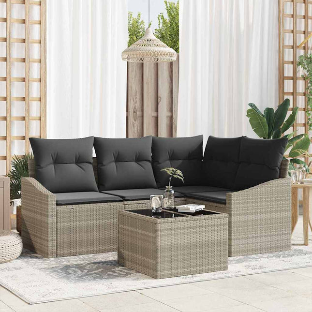 Havesofa Sæt 5 stk. Lysegrå polyrattan