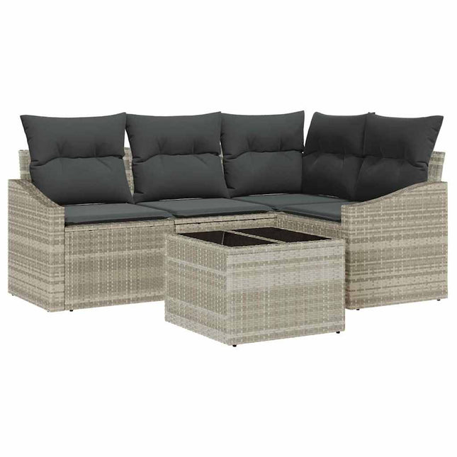 Havesofa Sæt 5 stk. Lysegrå polyrattan