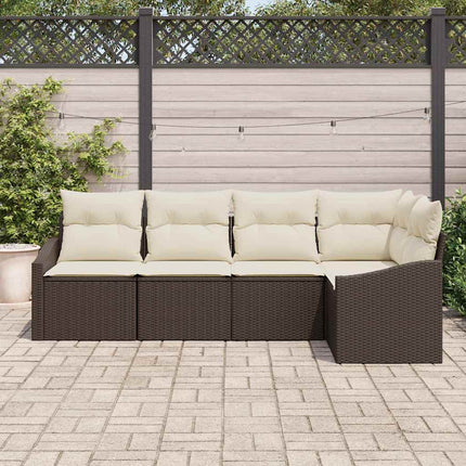 Havesofa Sæt 5 stk. Brun og hvid polyrattan