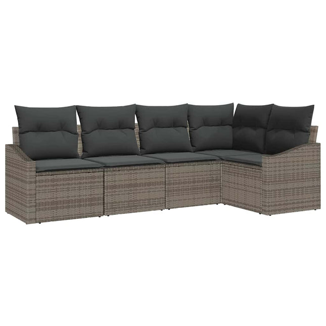 Havesofa Sæt med pude med opbevaring 5 pcs Grå polyrattan