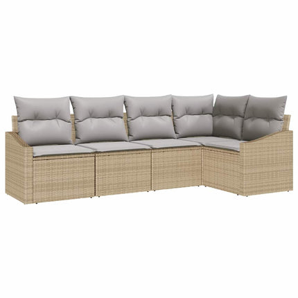Havesofa Sæt med pude 5 pcs Beige og lys grå polyrattan