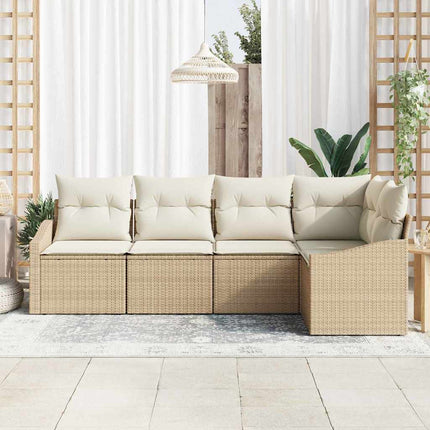 Havesofa Sæt 5 stk. Beige og hvid polyrattan