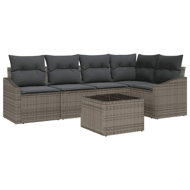 Havesofa Sæt med pude med opbevaring 6 pcs Lysegrå polyrattan
