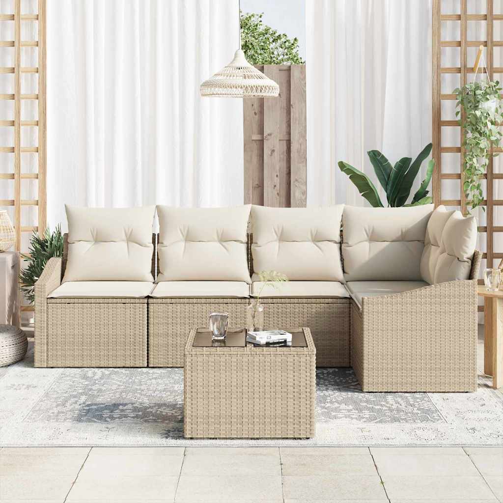 Havesofa Sæt med pude 6 pcs Beige og creme polyrattan