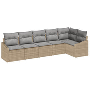 Havesofa Sæt med pude 6 pcs Beige og lys grå polyrattan