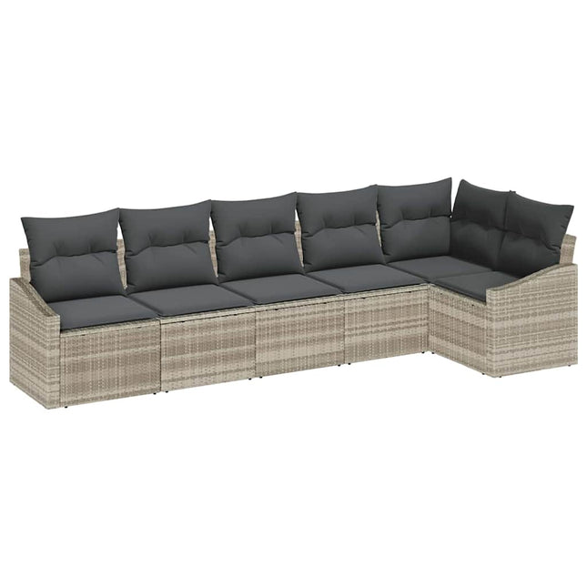 Havesofa Sæt med pude med opbevaring 6 pcs Lysegrå polyrattan