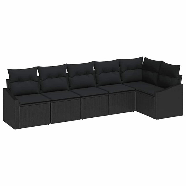 Havesofa Sæt med pude med opbevaring 6 pcs Sort polyrattan