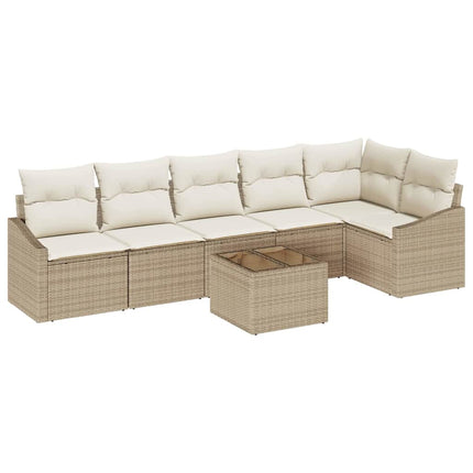 Havesofa Sæt 7 stk. Beige og creme polyrattan