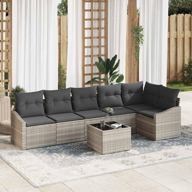 Havesofa Sæt 7 stk. Lysegrå polyrattan
