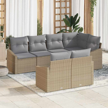 Havesofa Sæt med pude 7 pcs Beige og lys grå polyrattan