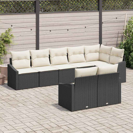 Havesofa Sæt med pude 8 pcs Sort og Hvid polyrattan