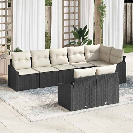 Havesofa Sæt med pude 8 pcs Sort og Hvid polyrattan