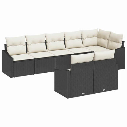 Havesofa Sæt med pude 8 pcs Sort og Hvid polyrattan