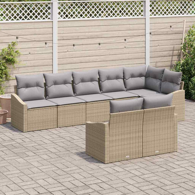 Havesofa Sæt med pude 8 pcs Beige og lys grå polyrattan