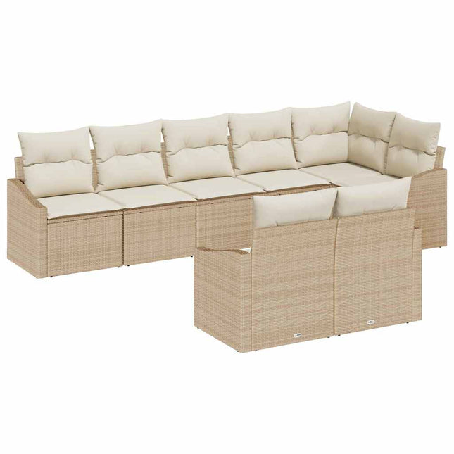 Havesofa Sæt med pude 8 pcs Beige og hvid polyrattan