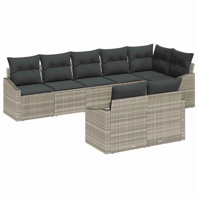Havesofa Sæt med pude med opbevaring 8 pcs Lysegrå polyrattan