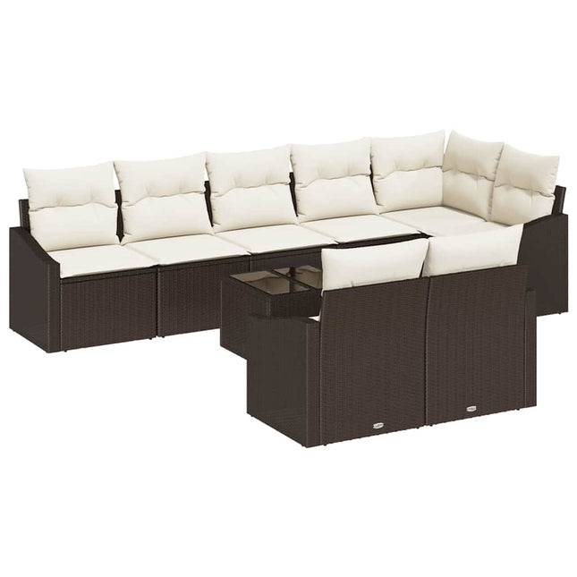 Havesofa Sæt med pude 9 pcs Brun og Creme polyrattan