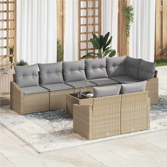 Havesofa Sæt med pude 9 pcs Beige og lys grå polyrattan