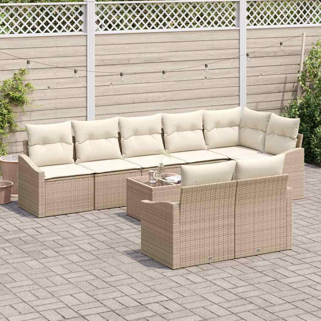 Sofa Sæt med pude 9 pcs Beige og creme polyrattan
