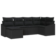 Have Spisebordssæt 6 pcs Sort Poly Rattan og pulverlakeret stål