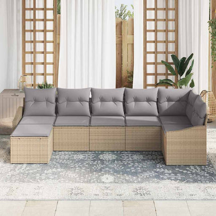 Havesofa Sæt 7 stk. Beige og lys grå polyrattan