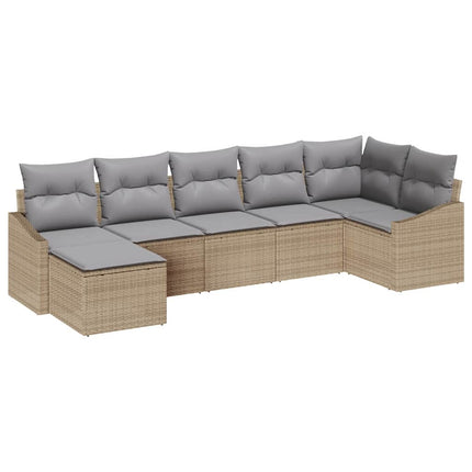 Havesofa Sæt 7 stk. Beige og lys grå polyrattan