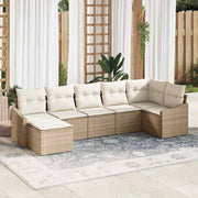 Havesofa Sæt med pude 7 pcs Beige og creme polyrattan