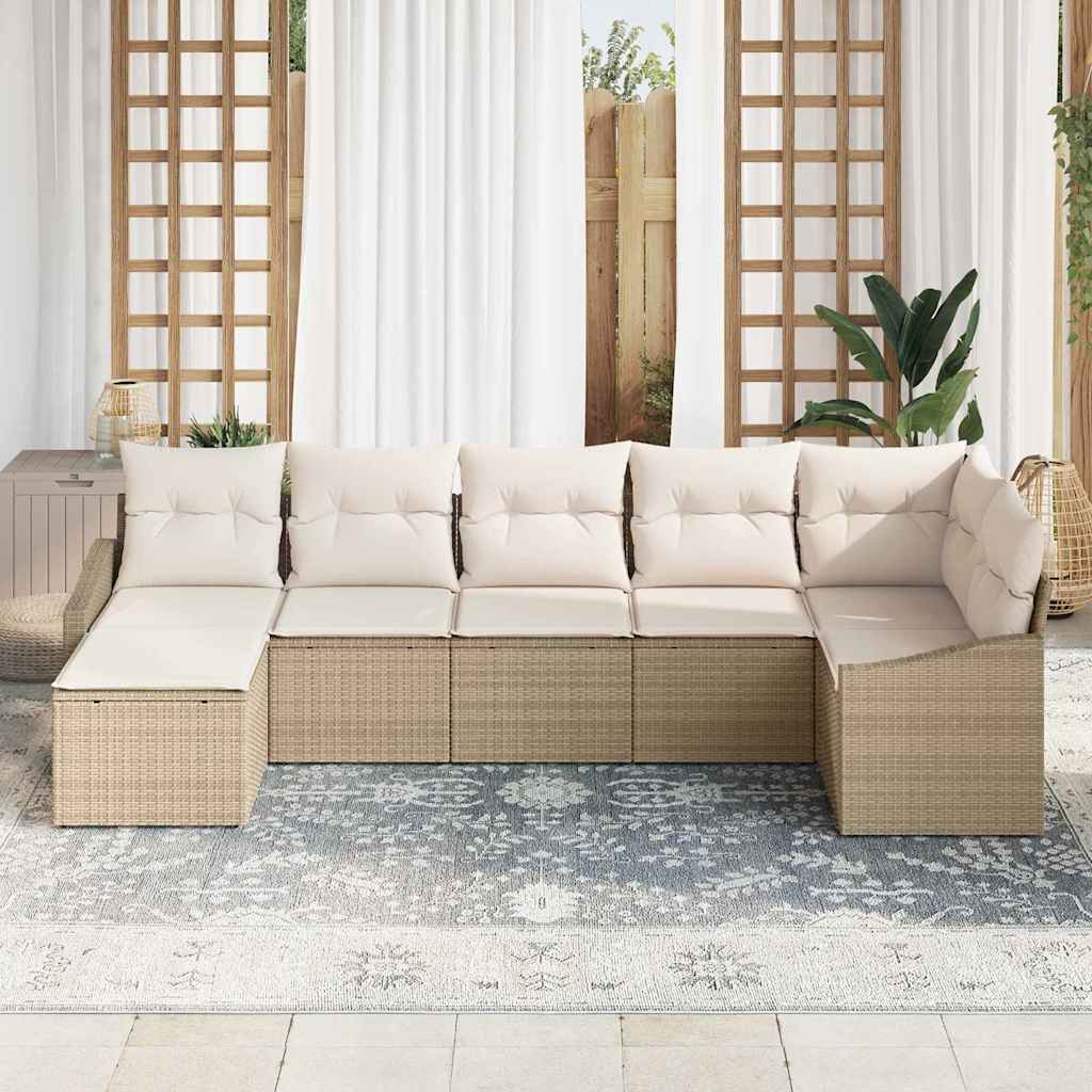 Havesofa Sæt med pude 7 pcs Beige og creme polyrattan