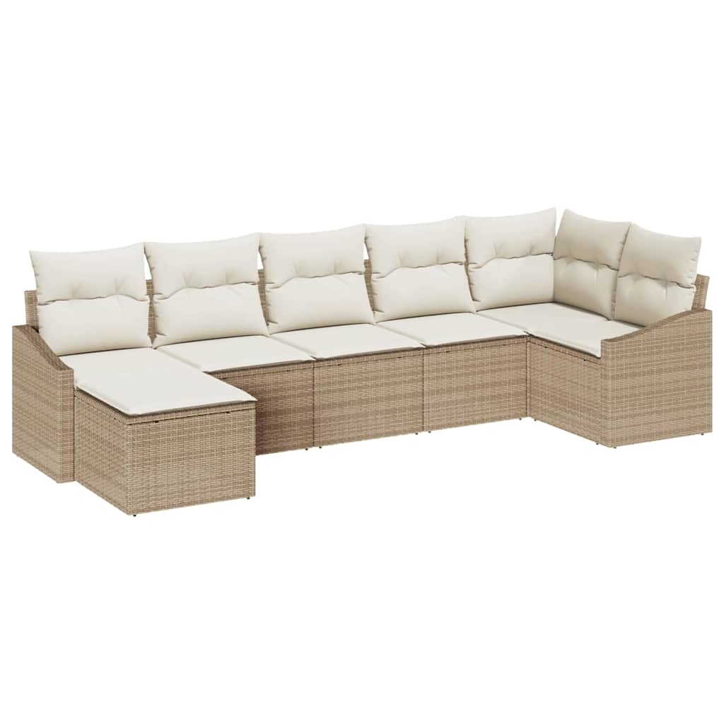 Havesofa Sæt med pude 7 pcs Beige og creme polyrattan