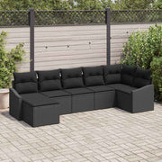 Havesofa Sæt med pude med opbevaring 7 pcs Sort polyrattan