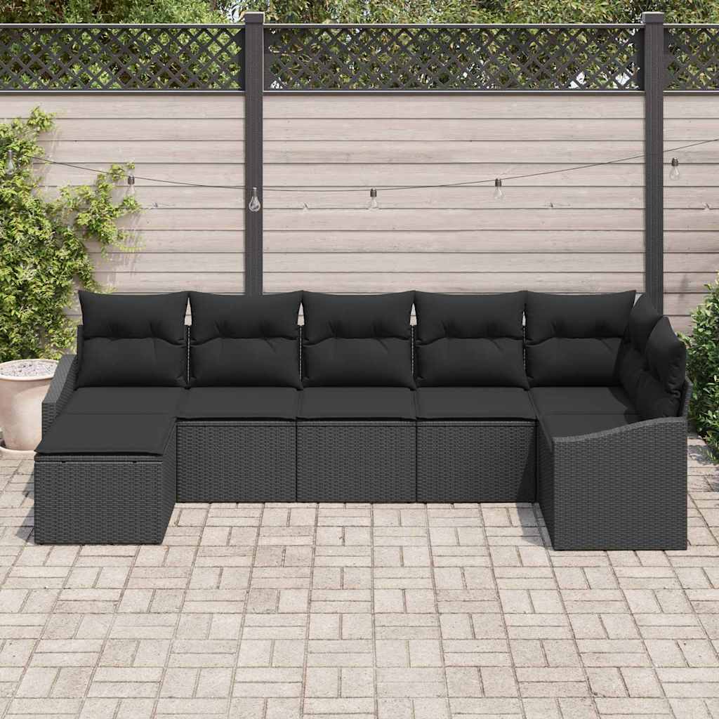 Havesofa Sæt med pude med opbevaring 7 pcs Sort polyrattan