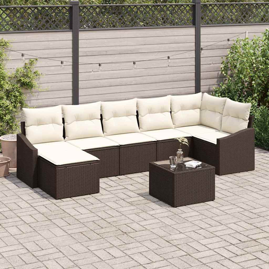 Havesofa Sæt med pude 8 pcs Brun og Creme polyrattan