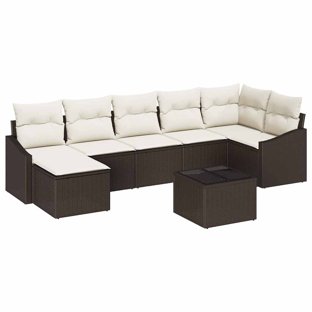 Havesofa Sæt med pude 8 pcs Brun og Creme polyrattan