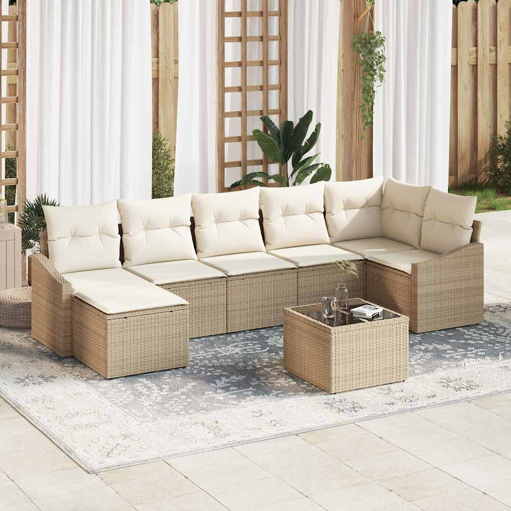 Havesofa Sæt med pude 8 pcs Beige og creme polyrattan