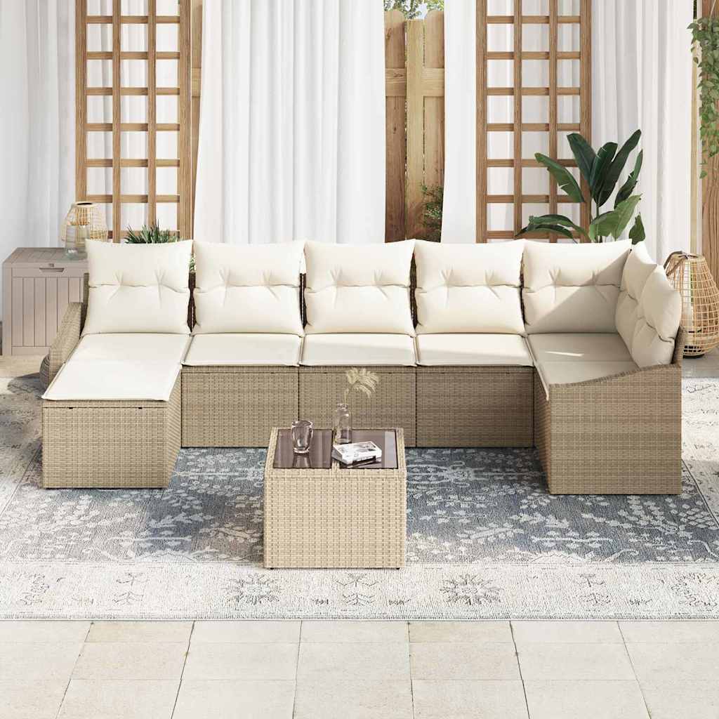 Havesofa Sæt med pude 8 pcs Beige og creme polyrattan