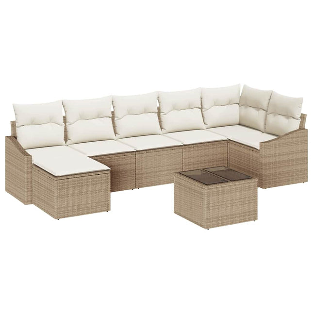 Havesofa Sæt med pude 8 pcs Beige og creme polyrattan