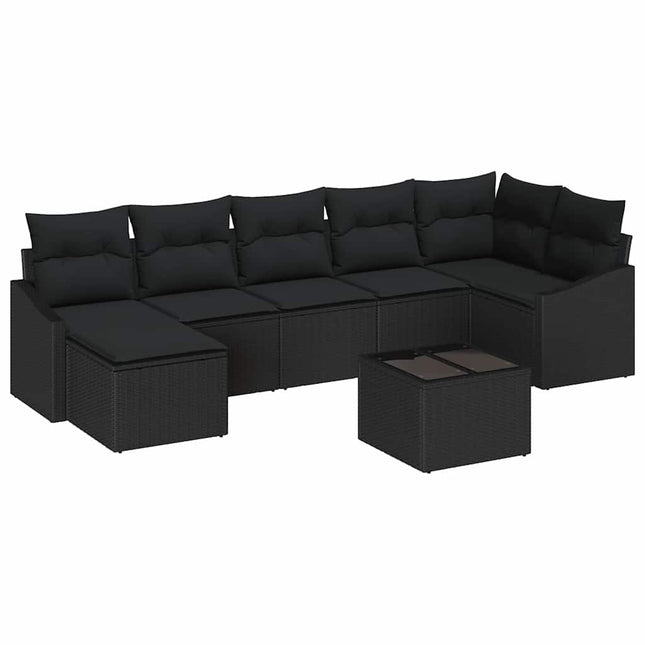 Havesofa Sæt med pude med opbevaring 8 pcs Sort polyrattan