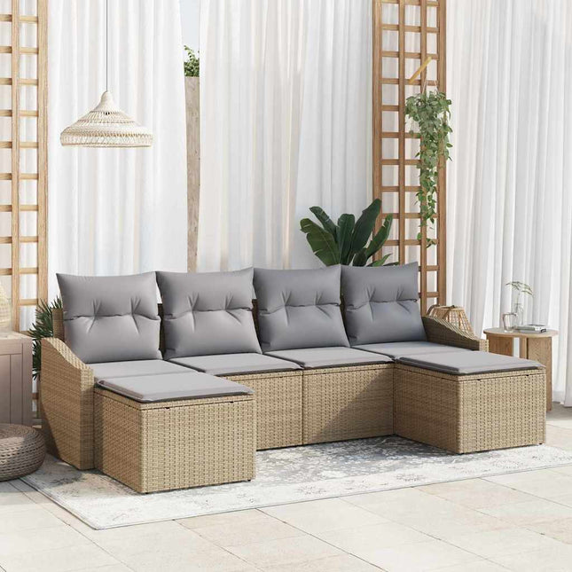 Have Spisebordssæt 6 stk. Beige og lys grå polyrattan