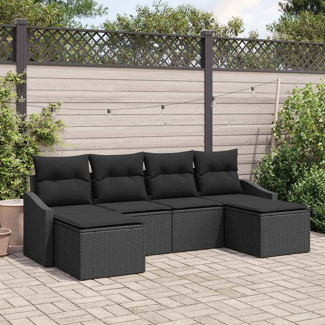 Have Spisebordssæt 6 stk. Sort polyrattan