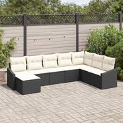 Havesofa Sæt med pude 8 pcs Sort og Cream polyrattan