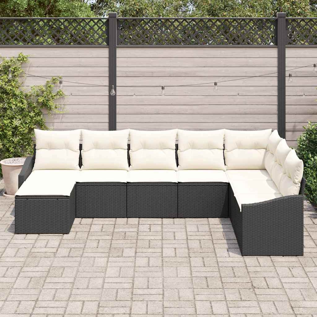Havesofa Sæt med pude 8 pcs Sort og Cream polyrattan