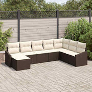 Havesofa Sæt med pude 8 pcs Brun og Creme polyrattan