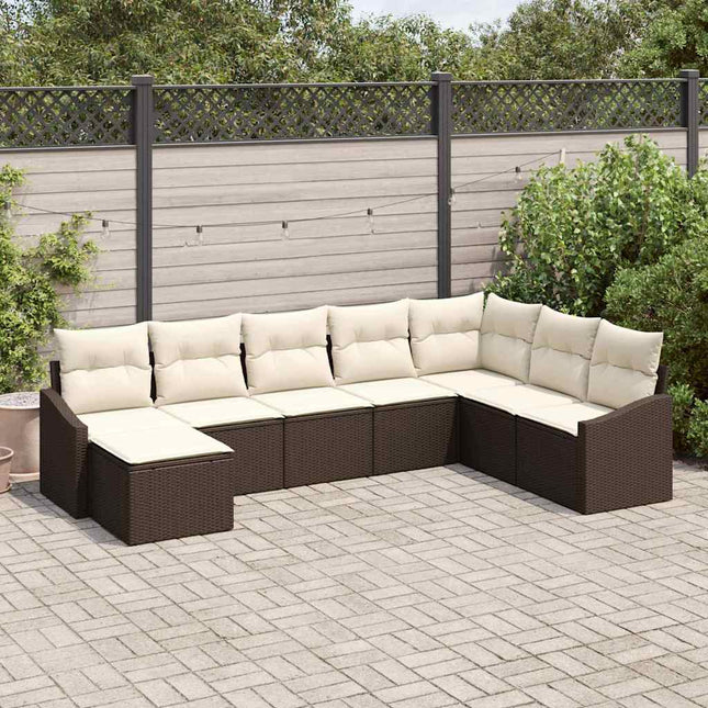 Havesofa Sæt med pude 8 pcs Brun og Creme polyrattan