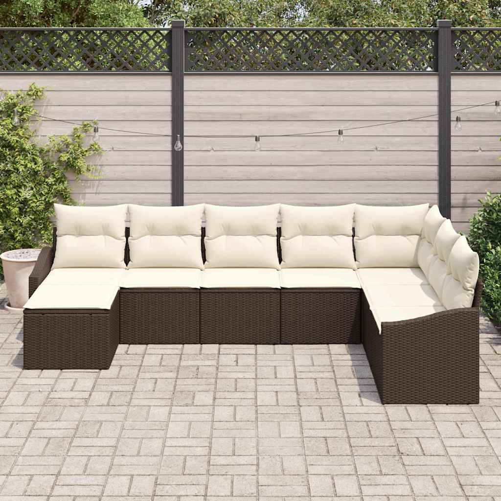 Havesofa Sæt med pude 8 pcs Brun og Creme polyrattan