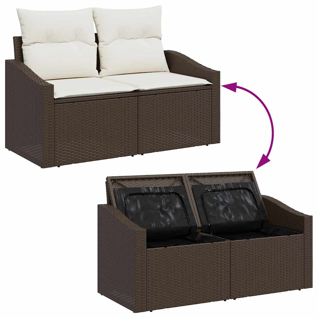 Havesofa Sæt med pude 8 pcs Brun og Creme polyrattan