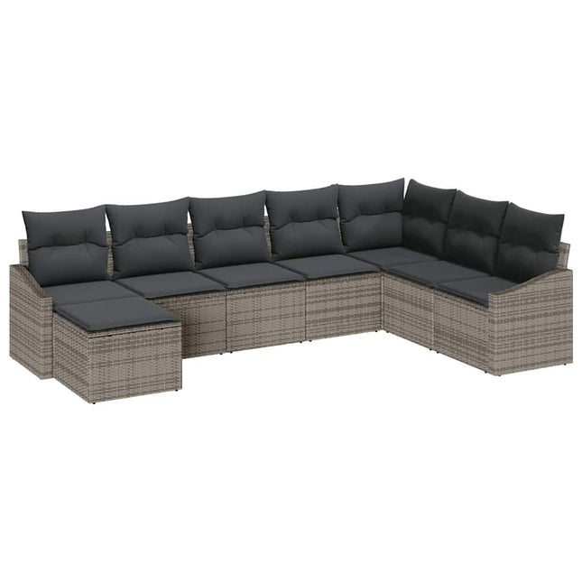 Havesofa Sæt med pude med opbevaring 8 pcs Grå polyrattan