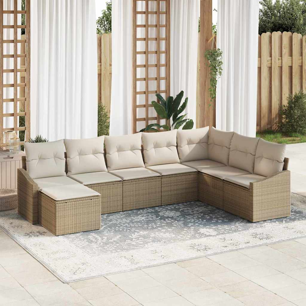 Havesofa Sæt med pude 8 pcs Beige og creme polyrattan