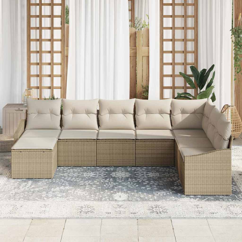 Havesofa Sæt med pude 8 pcs Beige og creme polyrattan