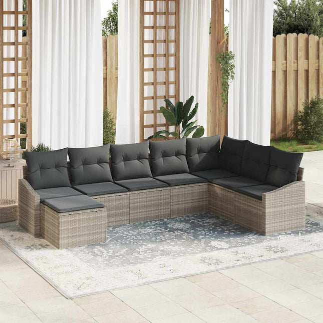 Havesofa Sæt med pude med opbevaring 8 pcs Lysegrå polyrattan